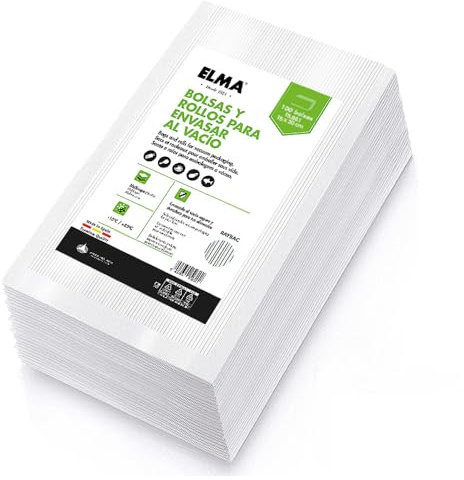 Sacs sous Vide Alimentaire avec Technologie Line + pour Tout Type d'appareil de Mise sous Vide | Nouvelle Formule, Système Rayé, Multicouche, Sans BPA, Fabrication Espagnole, 100 Sachets, 15 x 30 cm