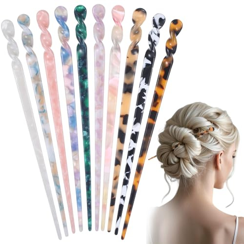 10 Stück Acetat haarstab Lange haarstäbchen Bunt haarnadel Chinesische Hair Stick Hairpin Schildpatt Leopardenmuster Retro für Lange Hair Frauen und Mädchen Frisur, Party Vintage-Stil