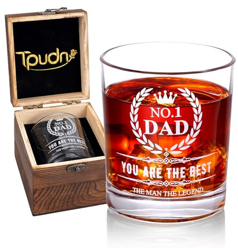 Tpudn Personalised Dad Whiskey Glass 300ml (10 oz) in Valued Wooden Box, Funny Gag Gift for Father's Day, Birthday, Christmas - Gift for Dad, Husband, New Daddy from Wife, Kids, Son, Daughter