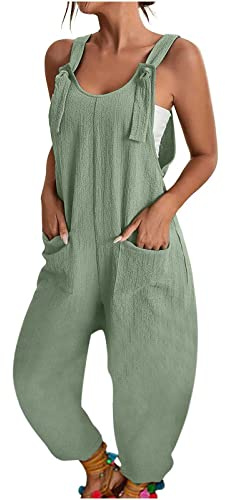 Salopette Donna Lunga, Tuta Jumpsuit Donna Estiva Elegante Casual Baggy Jumpsuit Senza Maniche Gamba Larga Pantaloni Taglie Forti Comoda Pagliaccetto con Tasche per Spiaggia Vacanza