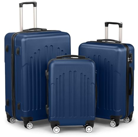 LEADZM Set di valigie 2/3 pezzi, set di valigie da viaggio con ruote grandi, set di valigie con guscio rigido in ABS+PC con maniglia telescopica, bagaglio a mano, blu navy, Kofferset 3tlg