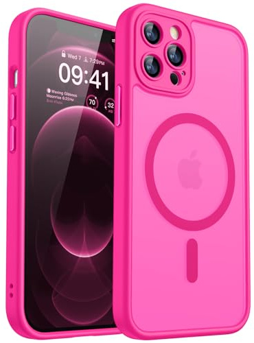 CANSHN für iPhone 12 Pro Hülle mit Kameraschutz, Leuchtend Rosa | Vollständiger Kameraschutz, kompatibel mit MagSafe, lichtdurchlässig, matt, militärischer Schutz, kratzfest, schmale Passform