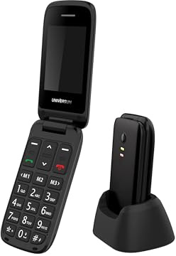 UNIVERSUM MP400-C - Klapphandy für Senioren ohne Vertrag - 2G Seniorenhandy mit Ladestation (Notruftaste, großes Display 2,4 Zoll, Kurzwahltasten, 1000mAh Akku, Taschenlampe) - einfache Bedienung