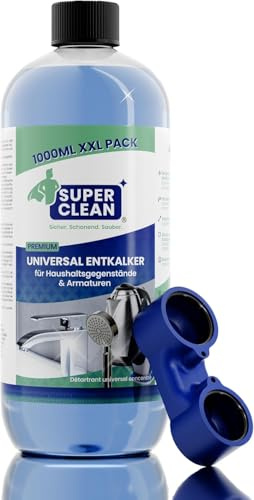 SUPER CLEAN Universal avkalkare flytande med kranadapter | Högkoncentrerad & mångsidig | 1 L | För vattenkokare, kranar, dusch, duschhuvud, badrum & kök | Skonsam mot material & effektiv