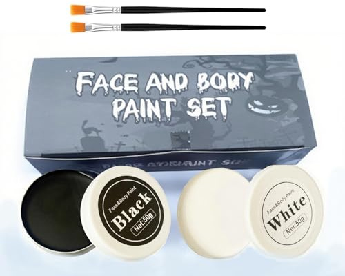 Maquillage Halloween Visage Noir et Blanc, Kit Maquillage Halloween Enfant Adulte Peinture Corporelle Carnaval Théâtre Cosplay Fantaisie Clown SFX