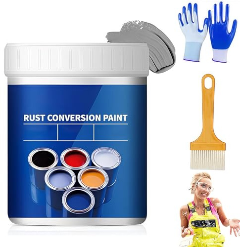 Weatherproof Rust Converter Paint for Metal,Water-Based Anti-Rust Paint,Metal Rusts Conversion Agent,Quick Drying Rusts Remover,Long-Lasting Prevention & Protection (Gray, 17.6 OZ)