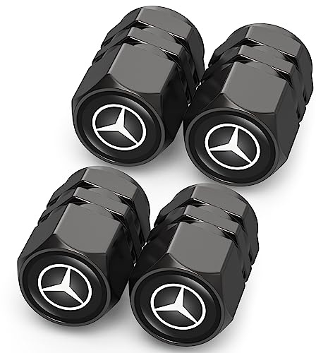 Metal Car Tire Valve Stem Caps Fit Mercedes Benz CESM CLK GLK GL AB AMG GLS GLE AMG Series, Car Tire Air Caps Cover, Anti-corrosion Premium Alloy Leak-Proof Car Tire Accessories, Black(5Pcs)