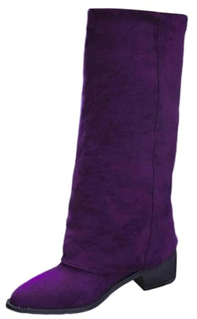 Generisch Bottines pour femme - Bout pointu - Bottes en cuir tendance avec fermeture à boucle - Élégantes et confortables - Couleur unie - Chaussures classiques à plis, Violet (03), 40 EU
