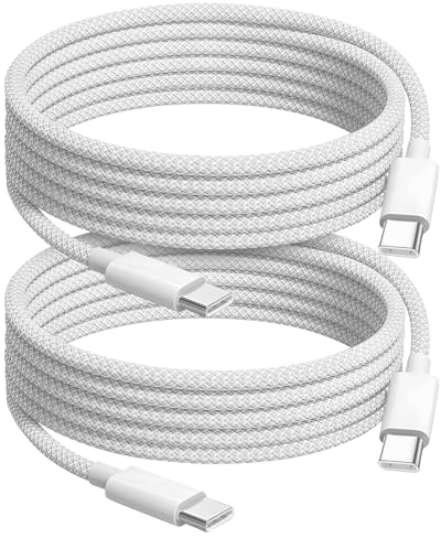 2 Pièces Câble Charge USB C vers USB C pour iPhone 15 16 17, 2M 60W Rapide Chargeur Type C Cordon Nylon Tressé pour MacBook iPhone 17 Air/16 Pro/15 16Pro Max/15 Plus MacBook Galaxy Samsung S25