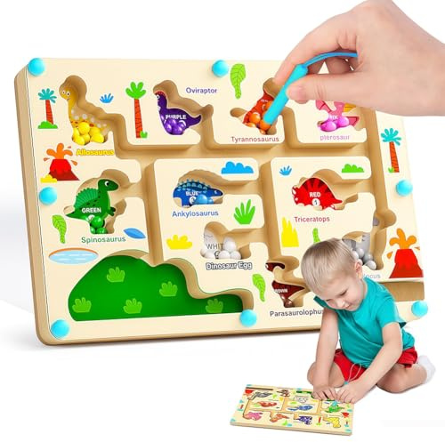 EduPlayte Montessori Toys for 2 3 4 5 Years Old, Magnetic Color & Number Maze Game, Dinosaur Montessori Color Matching Learning Counting Puzzle Board Toys, Fine Motor Skills Birthday Gifts Xmas