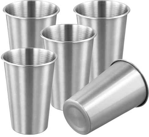 UNGFEI Paquete de 5 vasos de acero inoxidable – Vaso de cerveza de metal reutilizable de 500 ml, tazas apilables de 17 onzas para cerveza, café, jugo
