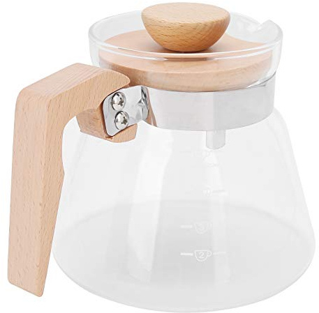Eminchu Caffettiera Pour Over, Caffettiera in Vetro, con Manico in Legno e Design Trasparente, Ideale per Casa, Ufficio e Bar, 600ml