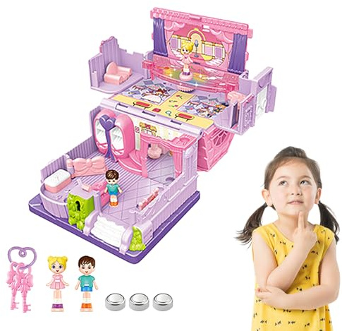Prinsessa dockhus – lekset för småbarn, prinsessa, magiskt och dansande slott, musikleksak – drömdocka hus möbler, rosa flickleksak, dockhus juldekoration, gåva för