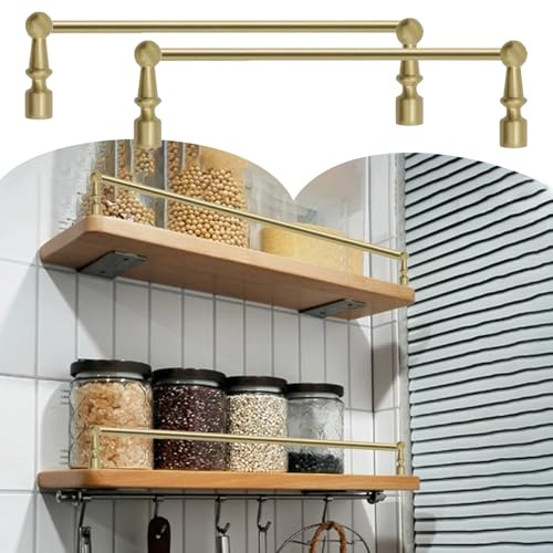 RegalgeläNder 2 Messing-Regalschienen für Regale 102 117 122 61 91, Küchen-Regalschutzleiste für Holzregale, Fallschutzleiste für Bücherregale(A,21inch/53cm)