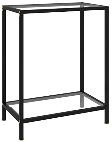 KPWENFBSL Konsolentisch Hartglas 60x35x75 cm - Moderner Beistelltisch Schwarz Transparent, Schmaler Flurtisch mit Ablage für Wohnzimmer & Flur, Stabiler Telefontisch Glas