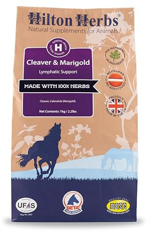 Hilton Herbs Cleavers & Marigold Natural Equine Supplement. 100% Natural Ingredients. Supports Lymphatic & Glandular Health. For Horses with Filled Legs, Feathers or CPL-Prone. 1 kg