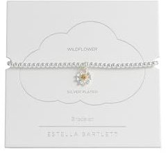 Estella Bartlett Sienna Wildflower Stretch Bracelet – Silver Plated Floral Charm Bracelet for Women, Dainty Everyday Jewellery Gift for Her