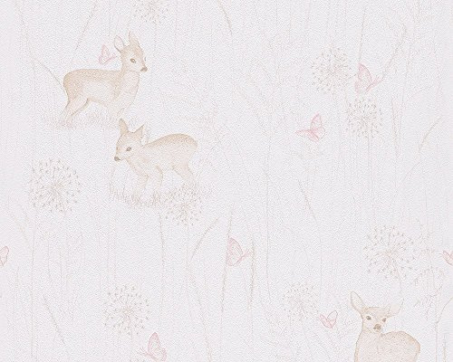 Livingwalls Tapete Lovely Friends Papiertapete Kindertapete 10,05 m x 0,53 m creme rosa weiß 303333