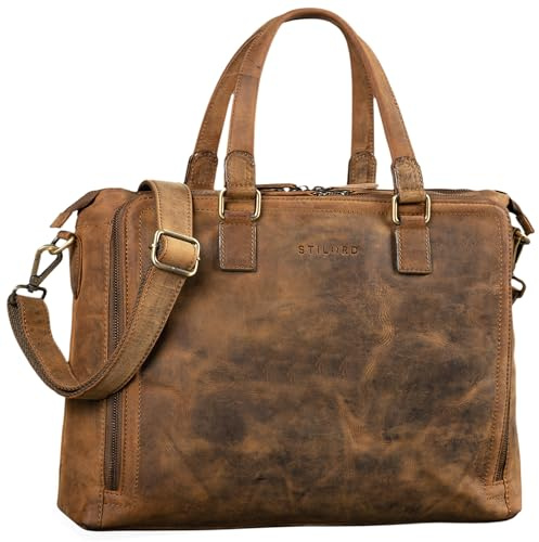 STILORD Claire Businesstasche Damen Leder 15 Zoll Laptoptasche DIN A4 Aktentasche Umhängetasche und Handtasche Büro Farbe:schwarz