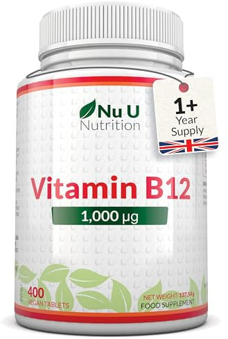 Vitamin B12 1000mcg - 400 High Strength Vegan Tablets - VIT B12 Methylcobalamin - 13 Month Supply - Made in The UK - Nu U Nutrition