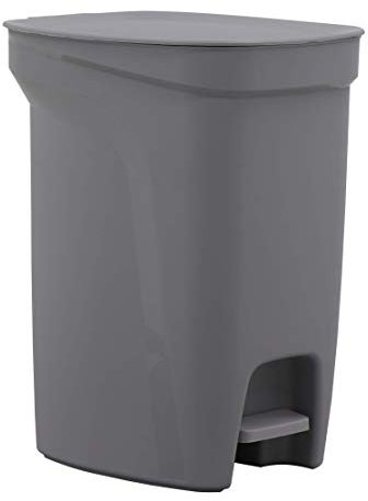 Tramontina 10 Litre Kitchen Bathroom Bedroom Rubbish and Waste Recycling Bin with Pedal and Lid, Plastic, 26 cm Length x 21 cm Width x 32.5 cm Height, Grey, ‎92852421