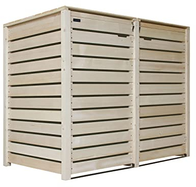 Mülltonnenverkleidung Holz 120L - 240L Natur mit Rückwand vormontiert Müllcontainer Mülltonnenschrank Mülltonne Mod.Hamburg (2 Tonnen)