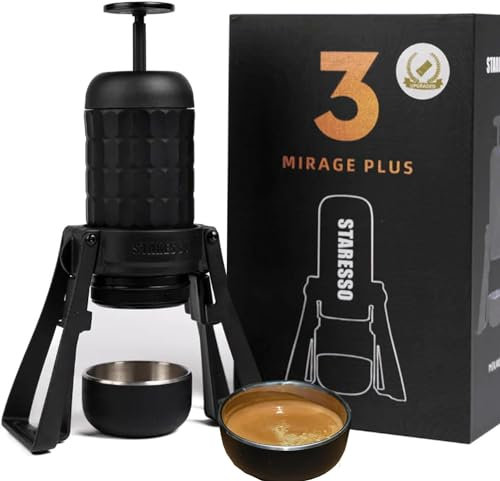 STARESSO Tragbare Espressomaschine Kaffeemaschine Manuelle Espress Maker Kaffeemaschine mit Abnehmbarem Ständer für Camping Hiking Travel, Zuhause (DE-SP300-BK)