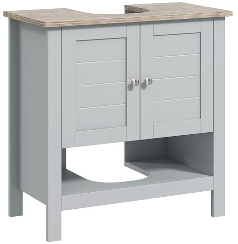 kleankin Pedestal Sink Storage Cabinet, Under Sink Cabinet, Bathroom Vanity Cabinet with Adjustable Shelf and Open Bottom Shelf, 23.5x11.75x23.5, Gray