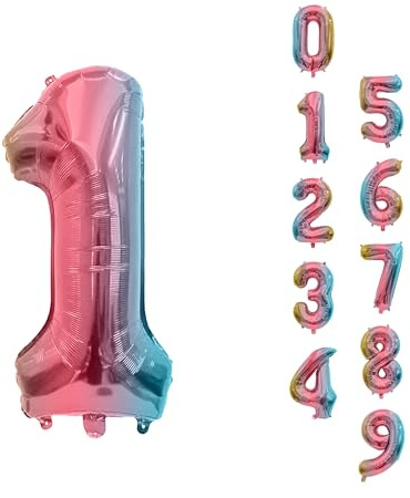 Trimming Shop Globo de aluminio pequeño de 40,6 cm con el número 1 del arcoíris – Globos reutilizables rellenables con aire de 0 a 9 para cumpleaños, boda, aniversario, celebración, suministros de