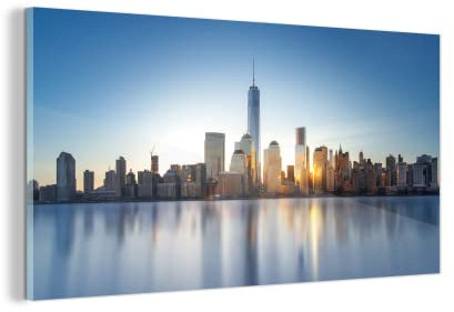 MuchoWow Glasbild Glasfoto Wandbild Bilder Deko 160x80 cm New York - Skyline - Wasser