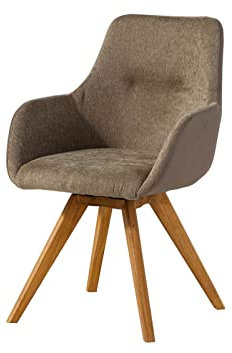 MASSIVMOEBEL24.DE | Tacoma Drehstuhl aus Massivholz in Taupe #12 | 100% Polyester + Beine aus Wildeichenholz | 56 x 60 x 87 cm | Bürostuhl Schreibtischstuhl