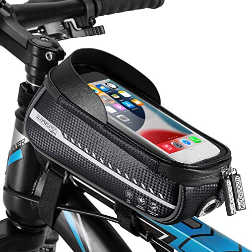 MONZANA® Fahrrad Rahmentasche Wasserdicht Reflektierend Abnehmbar Schwarz Grau TPU Touchscreen Handyhalterung bis 6,8 Zoll Rahmen Handy Lenker Tasche