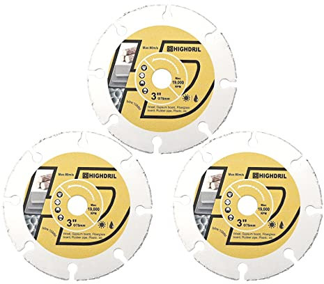 HIGHDRIL Hartmetall Diamant Holzschneideklingen - 75mm x 3 Vakuumgelötet Scheibe für Kunststoff, Holz und Glasfaser