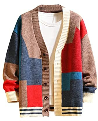 GURUNVANI Strickjacke Pullover für Männer gestrickt Lange Ärmel Pullover mit Knöpfen