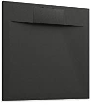 Piatto Doccia 80x80 Nero Effetto Pietra Mod. Cosmos Quadrato in Vetroresina SMC Riducibile Piletta Inclusa e Cover In Tono Parama