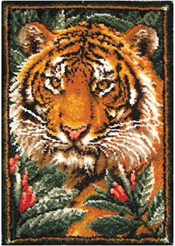 Latch Hook Rug Kits, Home Carpet Rug Making Canvas Kits, DIY Crochet Kits Embroidery Kits Needlework Crafts for Home Decor, Latch Hook Kits for Beginners Kids Adults, 60 X 40 cm, Tiger