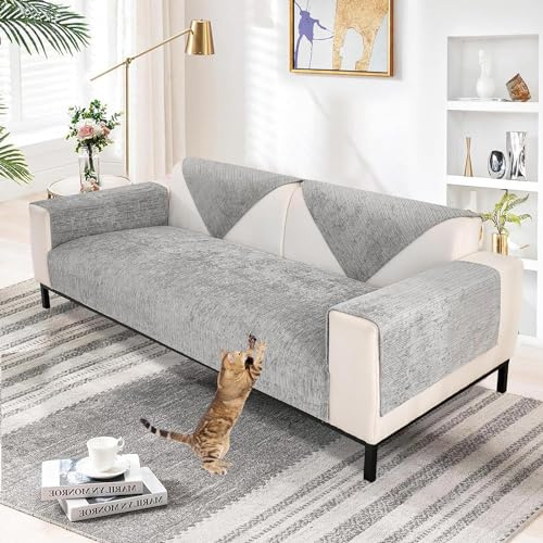 TOPCHANCES Sofa Überzug,Chenille Sofabezug 1/2/3/4 Sitzer Couch Überzug L Form Universelle rutschfeste Eckcouch Waschbar Sofabezug Hund Katze Kratzschut(grau,70x70cm 1pcs)