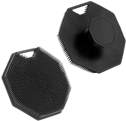 2Pack Silicone Body Scrubber, Qewro Body Buffer Exfoliating Brush with Silicone Loofah, Scalp Exfoliator Hair Shampoo Skin Cleaning Brush, Bath & Body Brushes for Men Women use in Shower