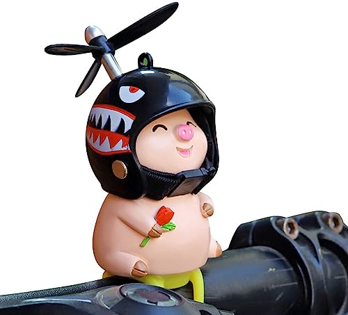 Fahrradklingel Kinder, Fahrradhupe Fahrrad Schwein mit Helm, Die süße Fahrradhupe mit Helm und Propeller Schwein Fahrrad für Kinder Schwein mit Helm Silikon Bike Deko für Auto Fahrrad