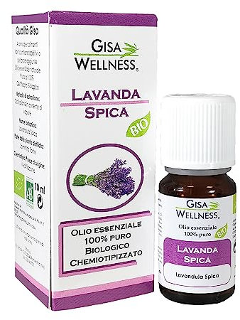 Gisa Wellness - LAVANDA SPICA - Aceite Esencial Bio - 100% Puro y Natural - [10ml] - Indicado para uso interno - Cuidado Personal - Bienestar - Made in Italy