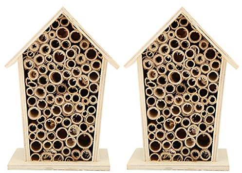 LIYJTK 2 Stück Holz-Insektenhotel mit Sichtfenster, Naturholz Nistkasten für Bienen, Schmetterlinge und Marienkäfer, Insektenunterschlupf für Garten und Außenbereich