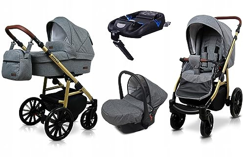 BabyLux® Kinderwagen Set 4 in 1 - Aspero - incl. Babywanne, Buggy Sportsitz, Auto-Babyschale, ISOFIX-Basisstation - Autositz - Kinderwagenset - Kombikinderwagen mit Wickeltasche usw.