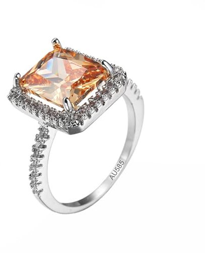 AMDXD Echter Schmuck Trauringe Weiß Gold 14 Karat 585, Elegant Bandringe Eheringe Champagner, 14K Gold Moissanit Eheringe Antragsring, Gr.53 (16.9)