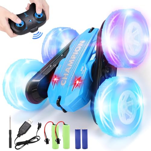 KaeKid Remote Control Cars for Kids,Stunt Cars Wheel Lights RC Car,360°Double Side Flips RC Car for 3+ Year Old Boy,Gifts for Boys Birthday Presents(Blue)