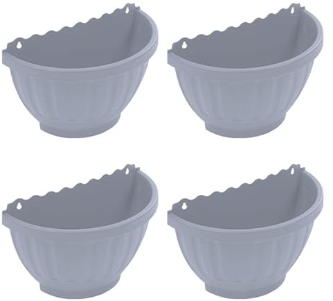 3.75 Litre Etruscan 'SOFT GREY' Wall Mounted Planters Plant Pots Half Moon Shape Garden Living Outdoor Plant Flower Basket for Kitchen Herbs Balcony Railing Shelf, 30.5cm x14.5cm x20cm (Set of 4)
