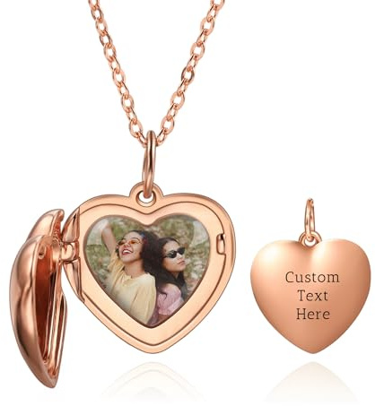 OTXIXTO Personalisierte Herz Medaillon Halskette mit Bild Innen Individuell Foto/Anfangs Herz Medaillon Anhänger Halskette 925 Silber Medaillon Charm Halsketten für Freundin Mutter (A1: Roségold)