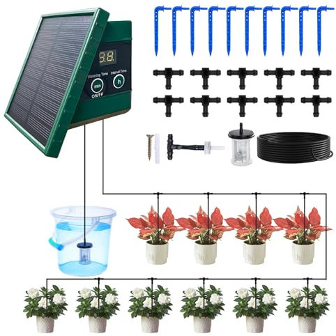 Oneshlee Kit di Irrigazione Automatica Solare, Sistema di Irrigazione Automatica Per Vasi Giardino, Kit Irrigazione Giardino Con 10m Tubo Di Irrigazione, Kit Di Irrigazione Solare A Goccia