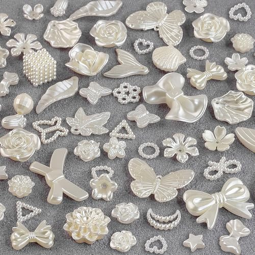 100 Stück Weisse Perlen für Armbänder Selber Machen Weiß Perlen zum Auffädeln Perlenset Bracelet Making Kit Blume Blatt Schmetterling Mond Stern Herz Muschel Bogen Perlen Set Acryl Beads for Bracelets