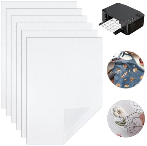 Issimober 6 pieces Embroidery Fleece, A4 (29.7 x 21 cm) Water Soluble Self-Adhesive Embroidery Fleece, Printable Embroidery Paper for Printing Hand Painted Embroidered and Drawing