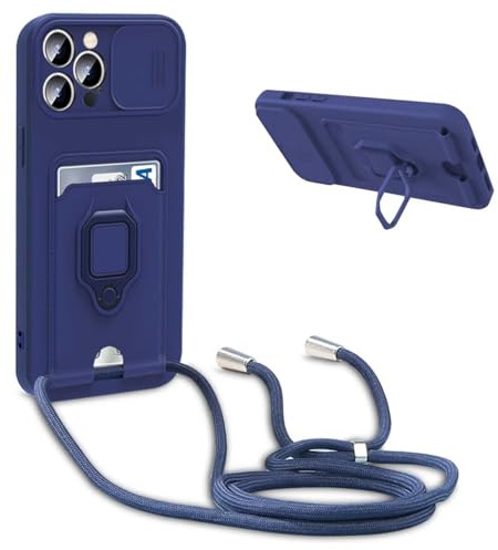 BGHHEU Coque avec Cordon pour Honor 200 Lite 5G,Collier pour Étui Colliers de cellulaire Réglable Corde Silicone Souple Case,Protection de la Caméra,Support,Porte Cartes - Bleu